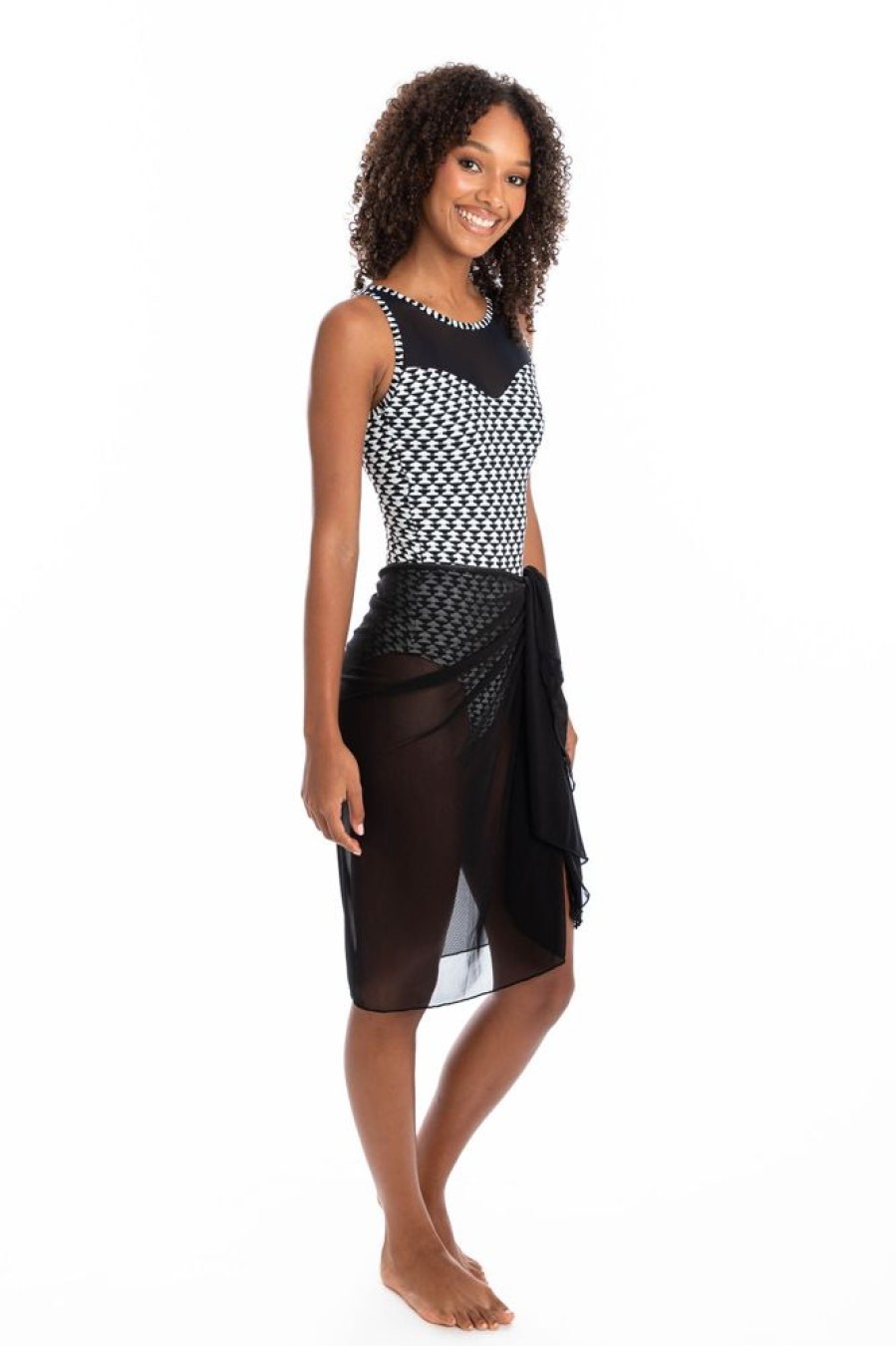 Women TOGS Swimwear | Black Mesh Sarong Pareo