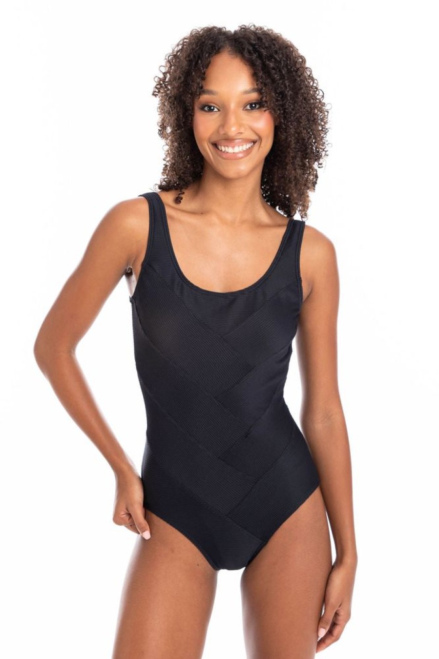 Women TOGS Swimwear | Black Textured Patchwork