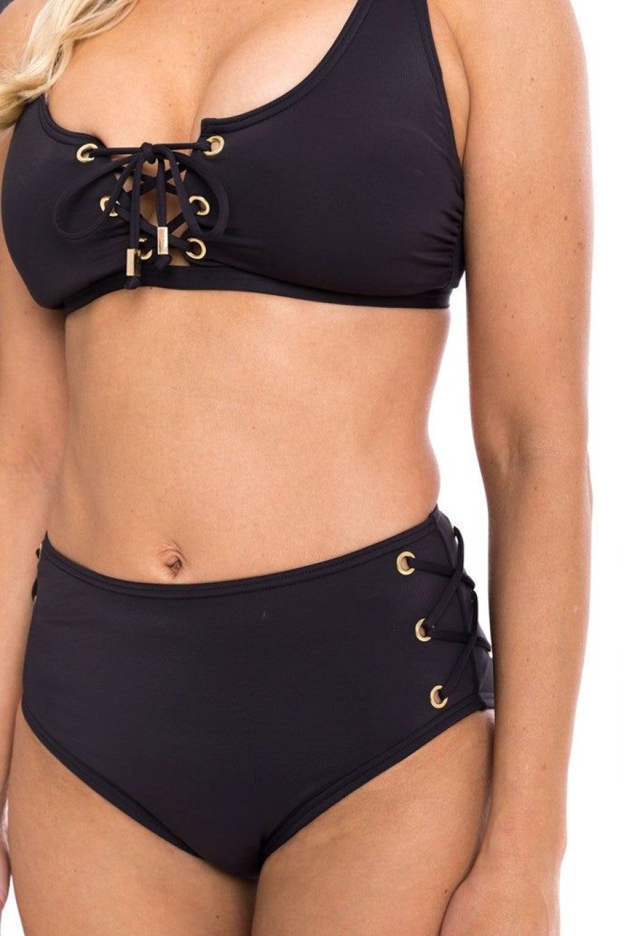 Women TOGS Swimwear | Black Eyelet Bikini Set