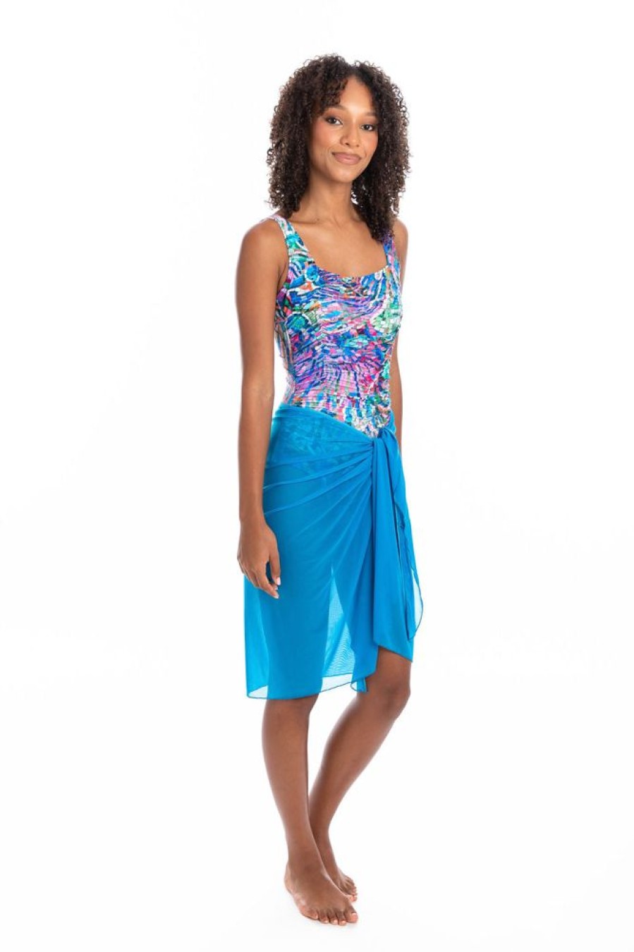 Women TOGS Swimwear | Deep Turquoise Mesh Sarong Pareo