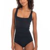 Women TOGS Swimwear | Black Square Binding One Piece Swimsuit