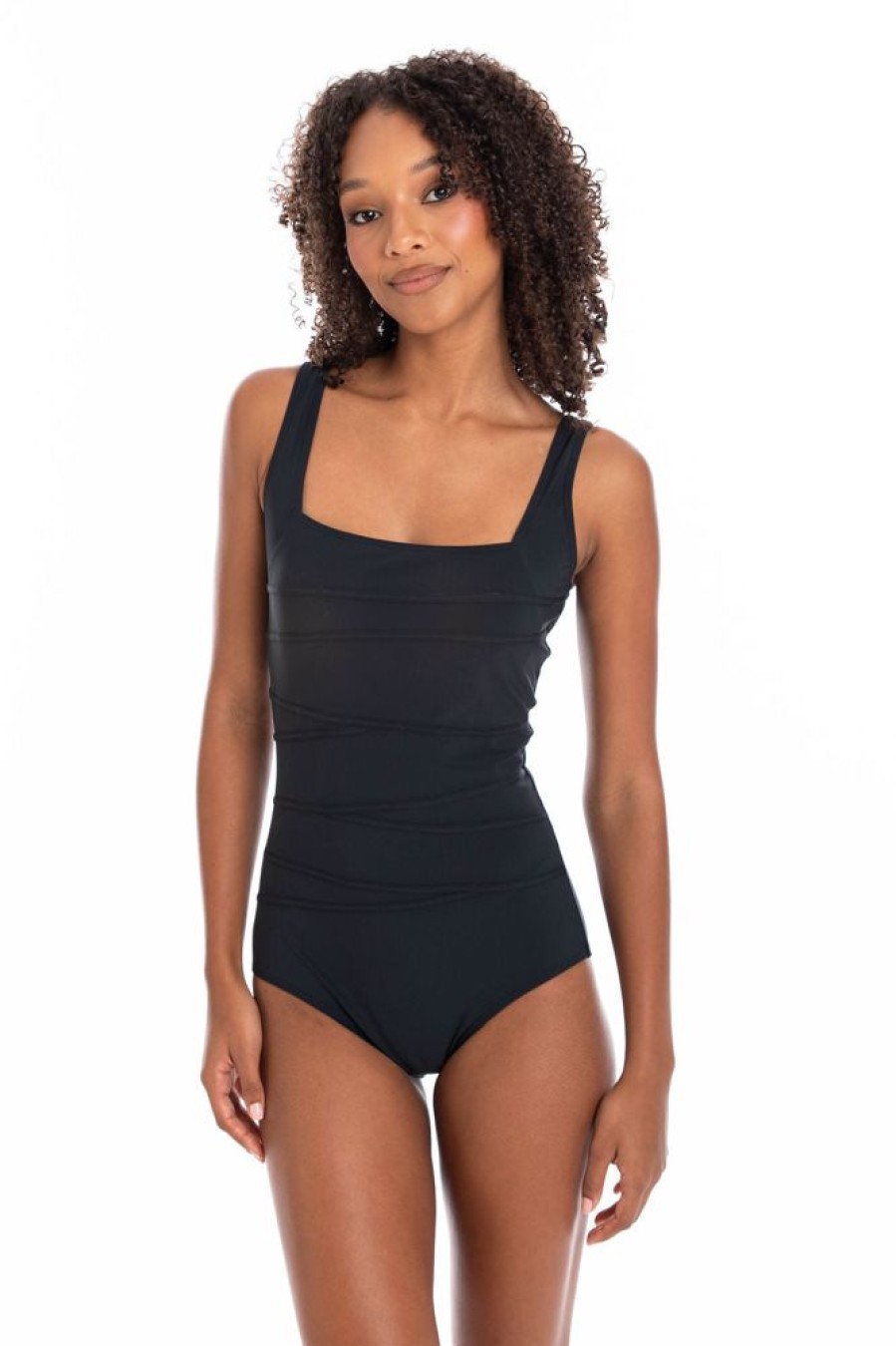 Women TOGS Swimwear | Black Square Binding One Piece Swimsuit