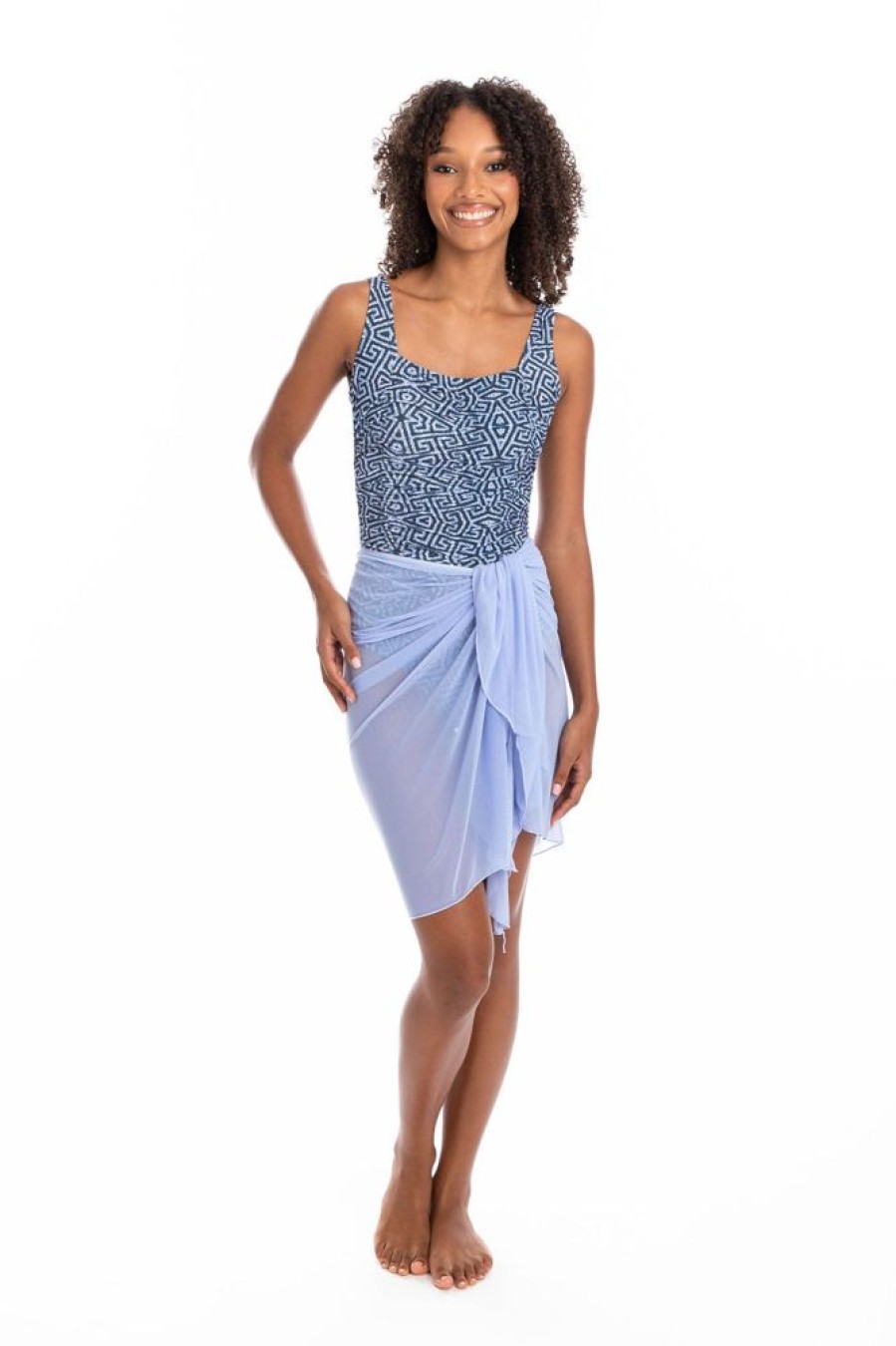 Women TOGS Swimwear | Blue Lilac Mesh Sarong Pareo