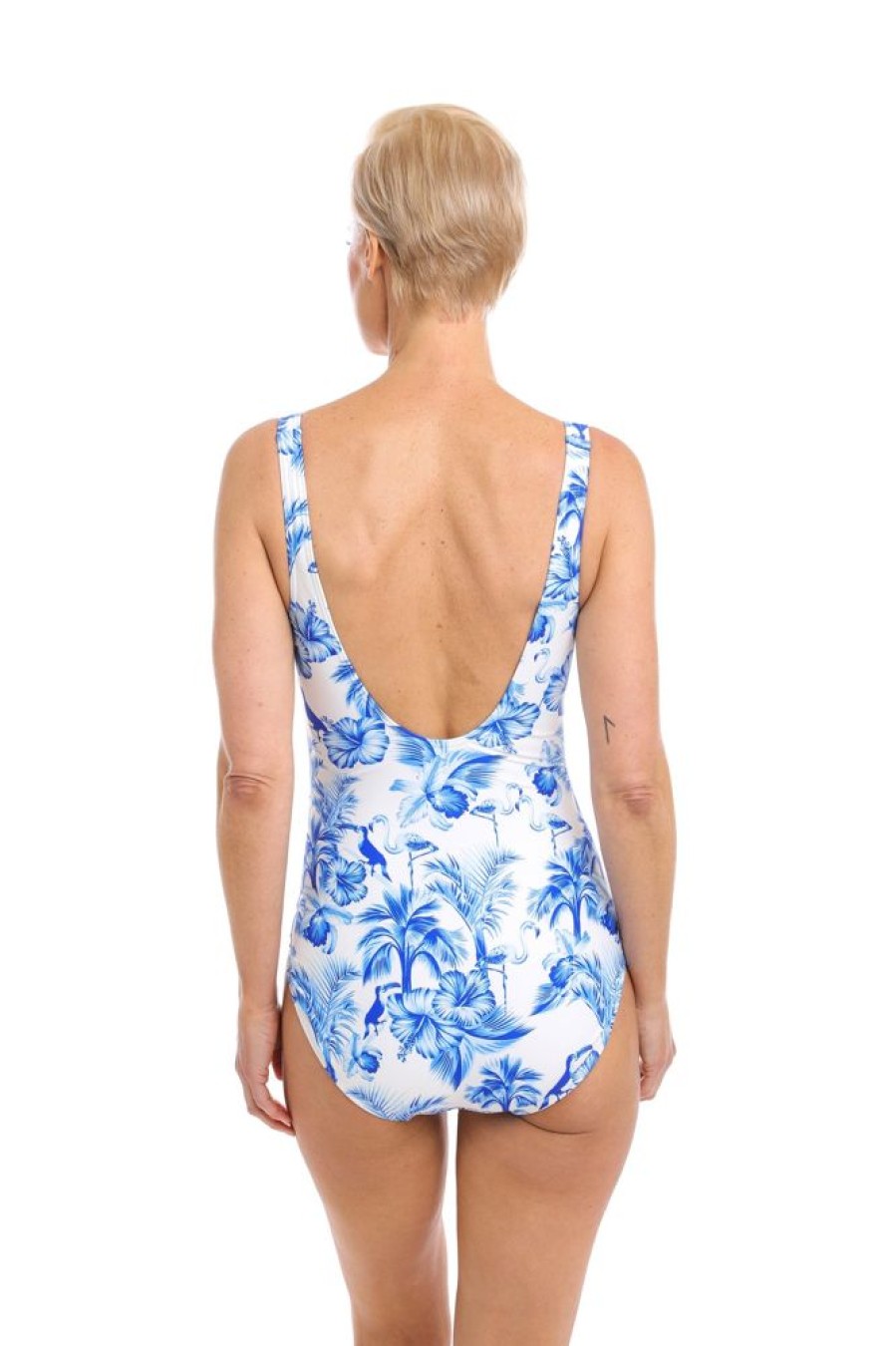 Women TOGS Swimwear | Blue Hibiscus Gathered Square Neck