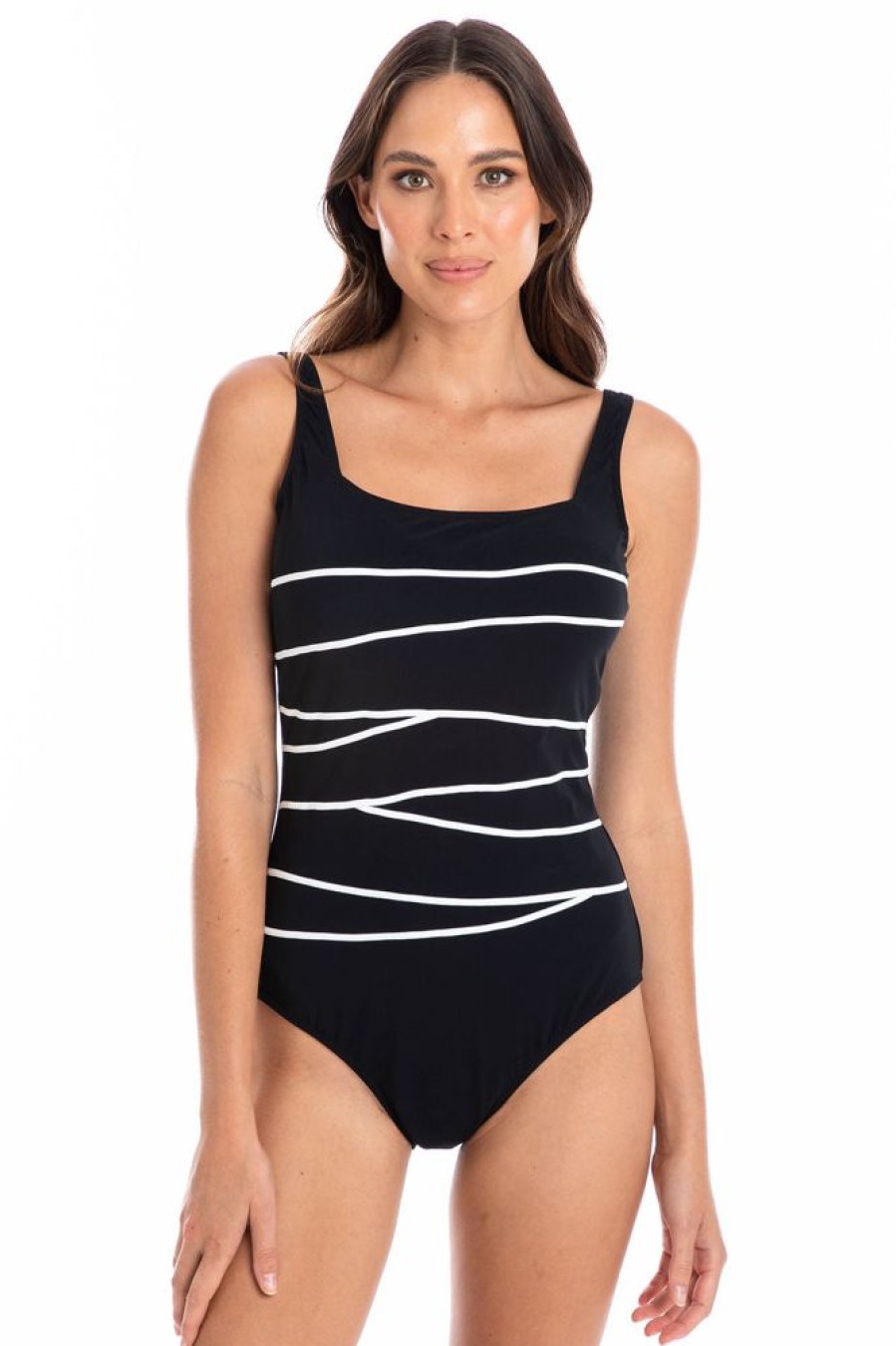 Women TOGS Swimwear | Chlorine Resistant Square Binding One Piece Swimsuit