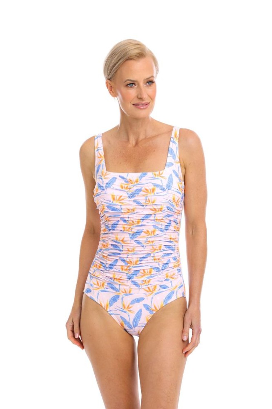 Women TOGS Swimwear | Blush Birds Of Paradise Gathered Square Neck