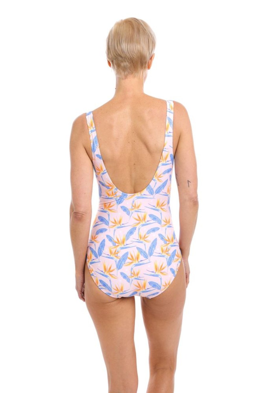 Women TOGS Swimwear | Blush Birds Of Paradise Gathered Square Neck