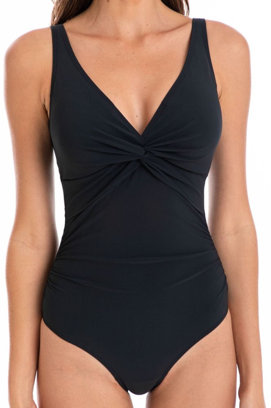 Women TOGS Swimwear | Black Twist One Piece Swimsuit