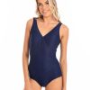 Women TOGS Swimwear | Textured Navy Surplice One Piece Swimsuit